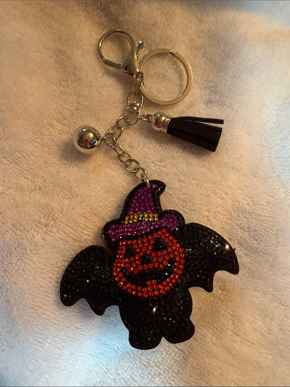 Halloween Bat Pumpkin Rhinestone Keychain - Black & Orange
